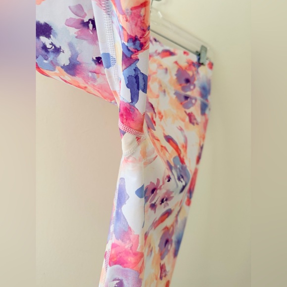 Leggings Apana Womens L Floral Watercolor Bright Leggings - Pink, Purple, Peach - Picture 5 of 6